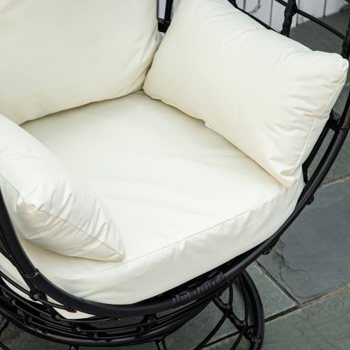Outsunny 360 Swivel Egg Chair, Garden Rattan Swivel Chair with Thickened Cushion and Pillow, 150 KG Capacity for Indoor Outdoor, Balcony, Patio, Black