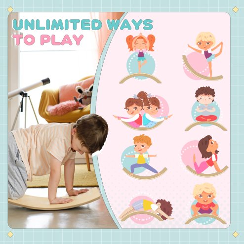 AIYAPLAY Balance Board Kids, Wooden Wobble Board for Children, Sensory Play Equipment for 3-8 Years Old, Natural Tone