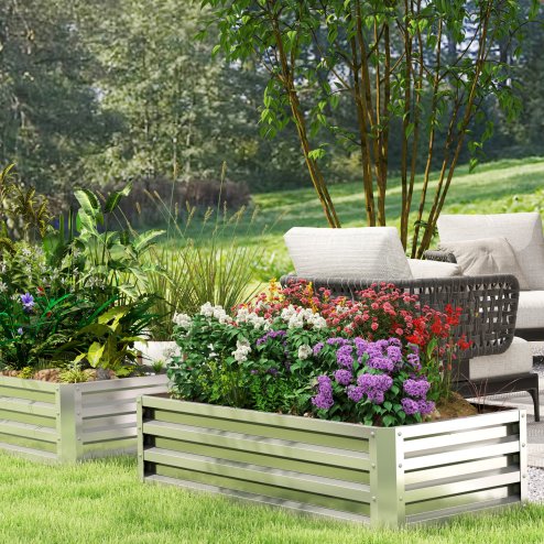 Outsunny 216L Raised Bed for Garden, Galvanised Outdoor Planter Flower Pot for Herbs and Vegetables, Use for Patio, Garden, Balcony, 120 x 60 x 30.5cm, Silver