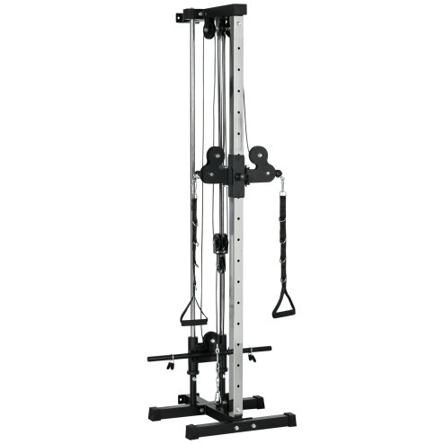 SPORTNOW Wall Mount Cable Machine, 15 Positions Adjustable Cable Crossover Machine Dual Pulley System for Home Gym