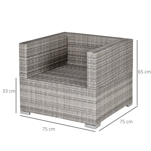 Outsunny Single Rattan Garden Chair, PE Wicker Garden Armchair with Cushions, Outdoor Rattan Chair with Armrests and Steel Frame for Conservatory, Porch, Patio, Balcony, Grey