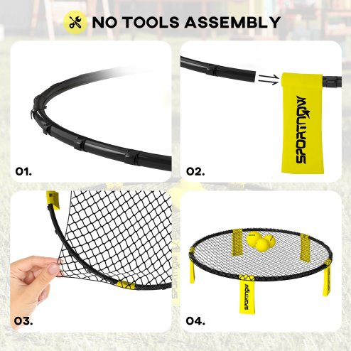 SPORTNOW Spike Ball Set, Mini Beach Games Set with Net, 3 Balls and Ball Pump, Portable with Carrying Bag for Outdoor Team Sports, Yellow