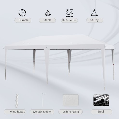 Outsunny Pop Up Gazebo 3 x 6m, Foldable Canopy Tent, Height Adjustable Wedding Awning Canopy w/ Carrying Bag, White