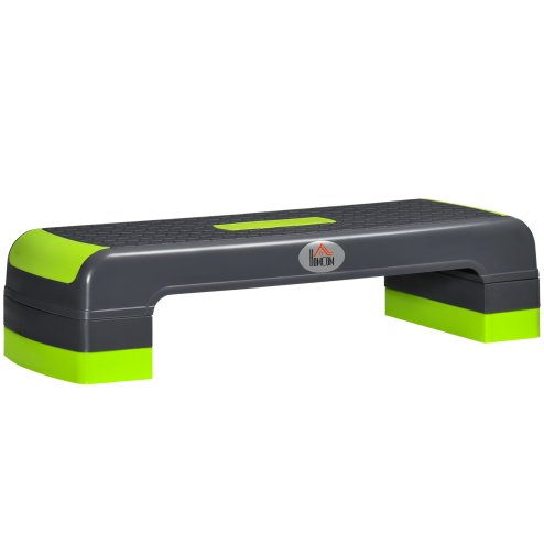 HOMCOM Aerobic Step, 10cm, 15cm & 20cm Height Adjustable Exercise Stepper for Exercise Workout, Nonslip Step Board Great for Home & Office, Grey and Green