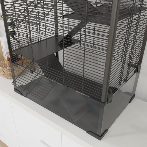 PawHut Hamster Cage with Deep Tempered Glass Bottom, 4 Tier Large Hamster Tank with Hut, Running Wheel, Platforms, Ramps, Food Dish, Water Bottle, for Syrian, Dwarf, Rats, Gerbils, 60 x 40 x 80cm