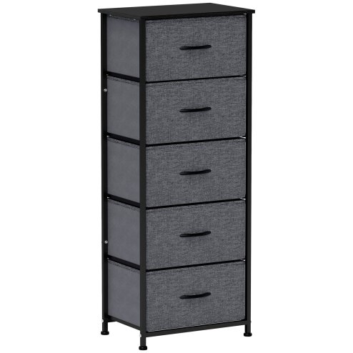 HOMCOM Fabric Chest of Drawers, Storage Drawers, Industrial Bedroom Dresser with 5 Fabric Drawers, Steel Frame and Wooden Top for Nursery, Living Room, Hallway, Dark Grey