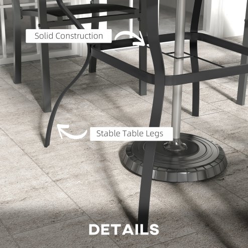 Outsunny 80cm Square Garden Dining Table with Umbrella Hole, Outdoor Dining Table with Marble Effect Top for 4 People, Black/Grey