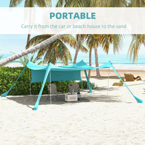 Outsunny Beach Tent, Sunshade Event Shelter with Detachable Sidewall, Reinforced Corners, Stability Poles and Carry Bag, for Camping, Trips, Fishing, Picnics, 3 x 3 m, Sky Blue