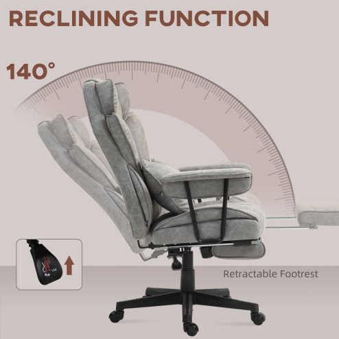HOMCOM Office Chair with 6 Point Massage and Heat, Ergonomic Desk Chair with Foot Rest, Lumbar Support, Reclining Function and Wide Seat, Height-Adjustable High Back Swivel Rolling for Home, Grey