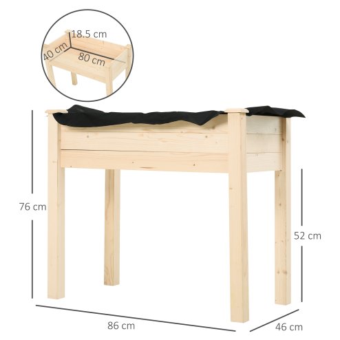 Outsunny Raised Bed for Garden, Wooden Elevated Planter Box with Bed Liner, for Flower Vegetable Herb, 86L x 46W x 76Hcm