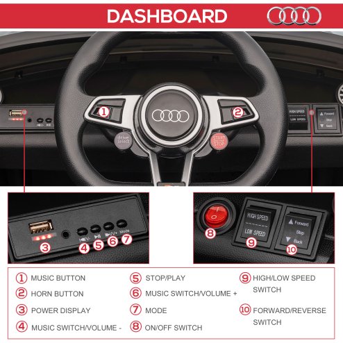 HOMCOM Audi TT RS Licensed 12V Kids