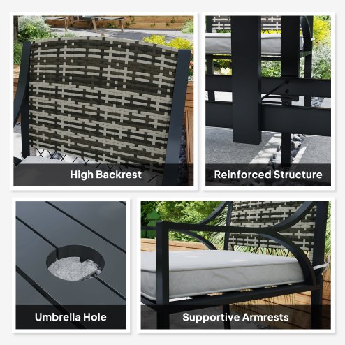 Outsunny Rattan Garden Furniture Set with Cushions, 6 Seater Rattan Dining Set with 6 Armchairs, 150 x 96cm Rectangular Table, Umbrella Hole, for Outdoor, Patio, Balcony, Terrace, Conservatory