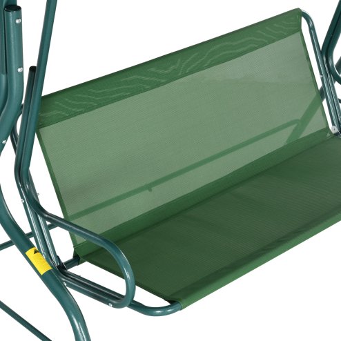 Outsunny 3 Seater Canopy Swing Chair Outdoor Garden Bench with Adjustable Canopy and Metal Frame - Green Stripes