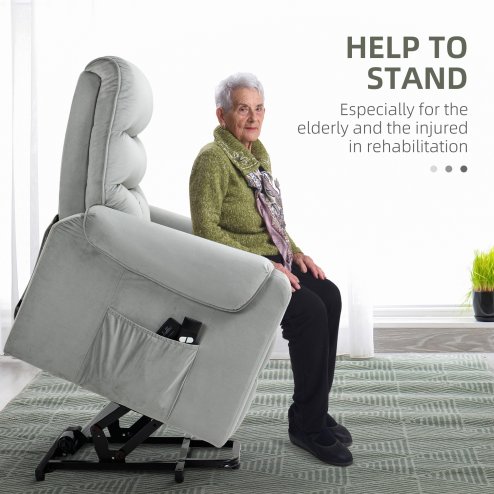 HOMCOM Recliner Electric Power Lift Chair for Elderly with 8 Vibration Massage Points, Upholstered Reclining Chair with Remote Controls, Side Pockets, Grey