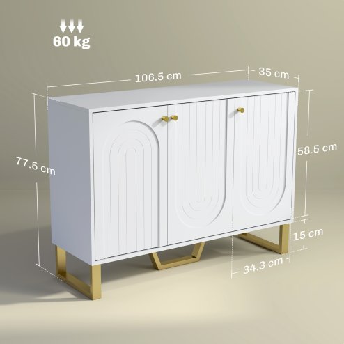 HOMCOM Sideboard with 3 Doors, Modern Storage Cabinet with Adjustable Shelves & Centre Leg for Living Room, Dining Room, Kitchen, TV Cabinet for 50 Inch TV, White