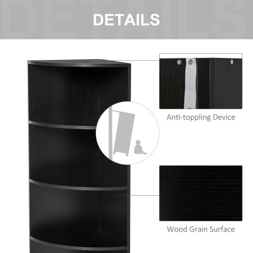 HOMCOM 4-Tier Corner Open Shelf Bookcase Freestanding Fan Bookshelf Plants Stand, 40x40x120cm, Black