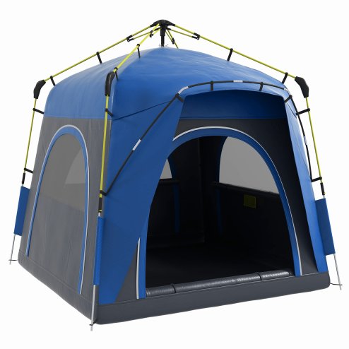 Outsunny Instant Pop Up Camping Tent, 4 Man Dome Tent with 4 Doors, Sewn-in Groundsheet, Carry Bag and Top Hook for Fishing Hiking Festival, Grey