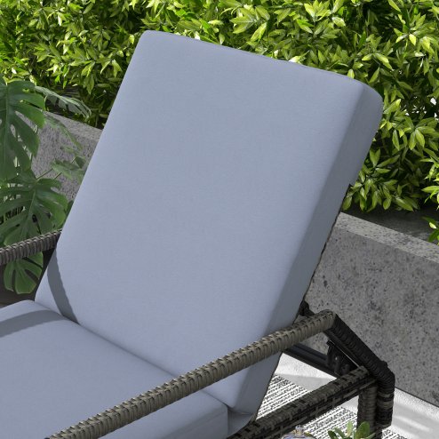 Outsunny Outdoor PE Rattan Sun Lounger, 5-Level Adjustable Backrest Wicker Outdoor Chaise Recliner, Garden Chair with 2 Wheels, Mixed Grey