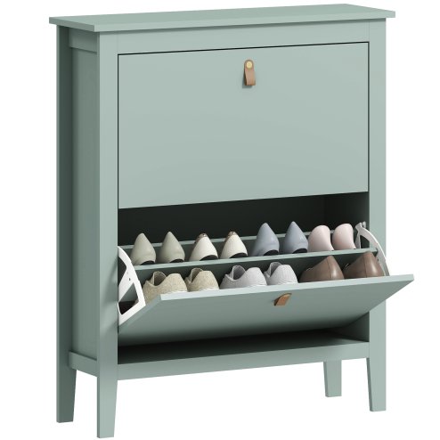 HOMCOM 2 Drawer Shoe Cabinet with Flip Doors, Narrow Shoe Storage Cabinet with Removable and Adjustable Shelves, 14 Pairs Footwear Cupboard for Hallway, Entryway, 80 x 24 x 95.5 cm
