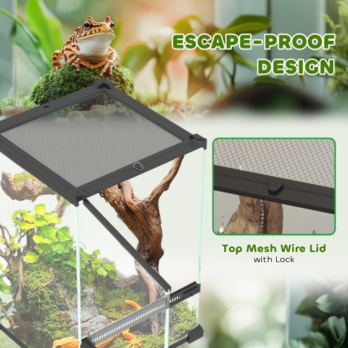 PawHut Glass Reptile Terrarium, 12L Vivarium for Lizards, Frogs, Snakes, Turtles, Tortoises, with Ventilation, 20 x 20 x 30cm