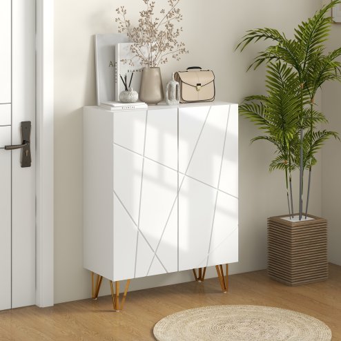 HOMCOM Narrow Shoe Cabinet with High Gloss, Slim Shoe Storage Cabinet with Soft-Close Hinges and Adjustable Shelves for 15-20 Pairs of Shoes