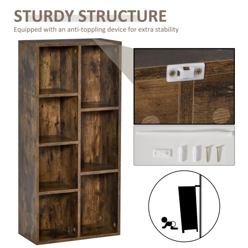 HOMCOM 3 Tier Bookshelf, Modern Cube Bookcase with 7 Open Storage Compartments, Freestanding Display Storage Unit for Living Room, Bedroom, Study