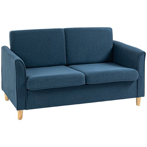 HOMCOM 2 Seater Sofa, Compact Loveseat, Linen Upholstered Couch with Wood Legs and Armrest, Small Sofa for Living Room and Home Office