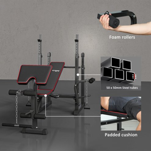 SPORTNOW Weight Bench with Bench Press Rack, Preacher Curl Bench, Leg Curl Machine, Incline or Flat Workout Bench for Home Gym Strength Training Weight Lifting