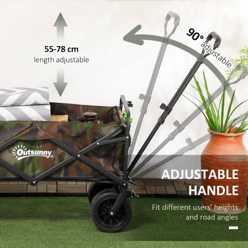 Outsunny 100KG Festival Trolley on Wheels, Folding Camping Trolley Cart with Telescopic Handle, Carry Bag and All-Terrain Big Wheels, for Garden Beach Fishing, Camouflage