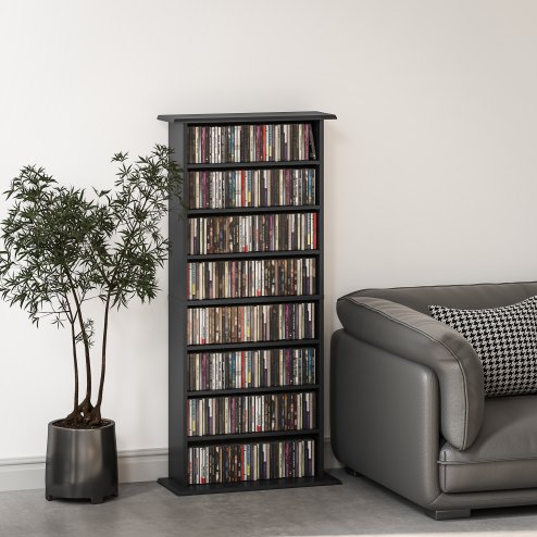 HOMCOM 360 CD/185 DVD Storage Unit, 185 Blu-ray Media Storage Shelf with 8 Compartments and 6 Adjustable Shelves, CD Tower for Living Room, Bedroom, Office