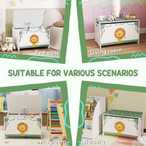 AIYAPLAY Toy Box with Lid, Toy Chest with Safety Hinges for Kids Boys Girls, Kids Storage Box for Living Room, Playroom, Nursery, Bedroom, Green
