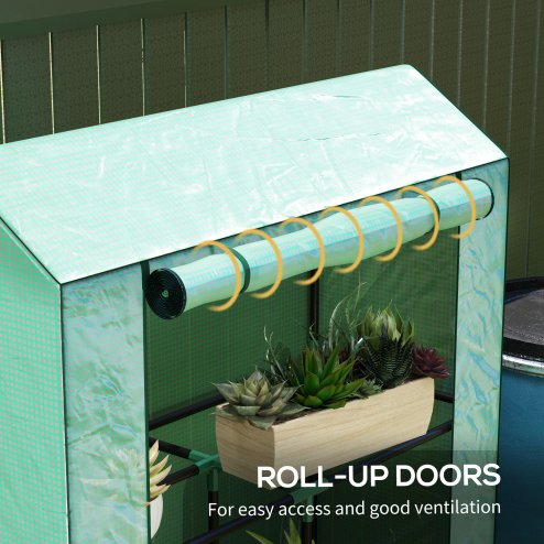 Outsunny 3 Tier Mini Greenhouse with Reinforced PE Cover, Portable Small Greenhouse with Roll-Up Door, 100 x 40 x 150cm, Green