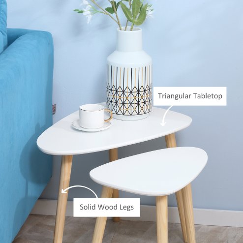 HOMCOM Nesting Coffee Table, Set of 2 Side Tables, Stacking End Tables with Solid Wood Legs, for Living Room Bedroom