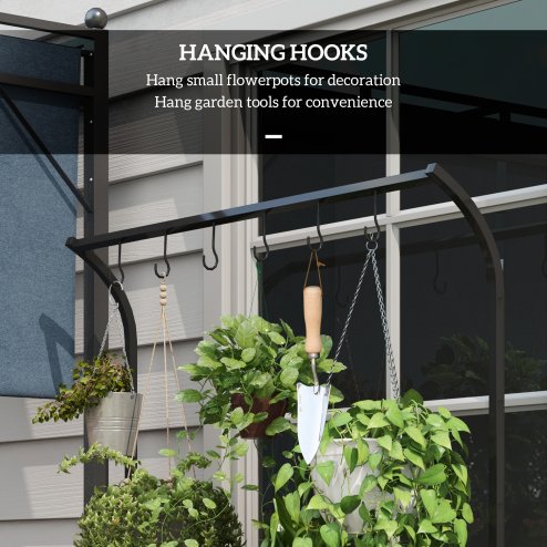 Outsunny Tall Plant Stand with Hanging Hooks, 3 Tiered Plant Rack Ladder Shelf for Indoor Outdoor Porch Balcony Living Room Bedroom, Black