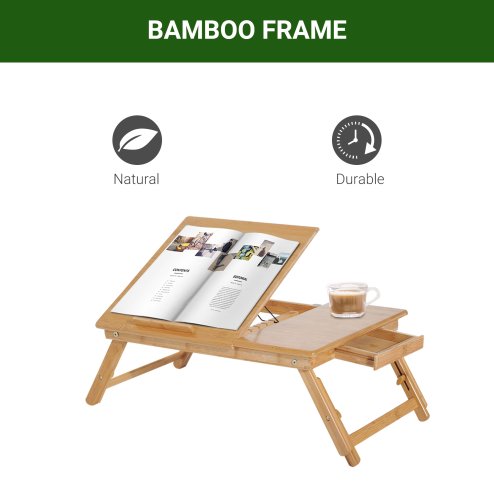 HOMCOM Portable Laptop Desk Notebook Tray PC Bed Table with Drawer Adjustable & Foldable (55L x 35W x 22-32.5H (cm))