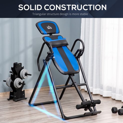 HOMCOM Foldable Gravity Inversion Table, Back Therapy Fitness Bench w/ Soft Ankle Cushions, for Home, Office, Gym - Black