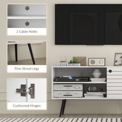 HOMCOM TV Stand Cabinet for  TVs, TV Unit with Open Shelves, Soft-close Door and Cable Holes, Entertainment Unit for Living Room
