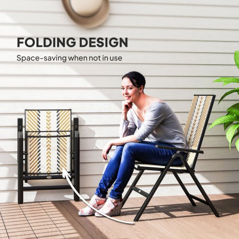 Outsunny Rattan Folding Chair Outdoor, 5-Position Adjustable Wicker Garden Dining Chair with High Backrest, Wide Armrest, for Patio, Terrace, Balcony, Orange