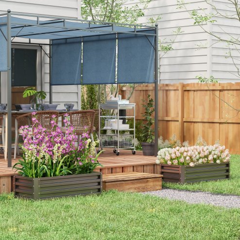 Outsunny Set of 2 Raised Garden Bed, Outdoor Planter Box with Galvanised Steel Frame for Growing Vegetables, Flowers and Herbs, 110 x 50 x 30cm, Dark Grey