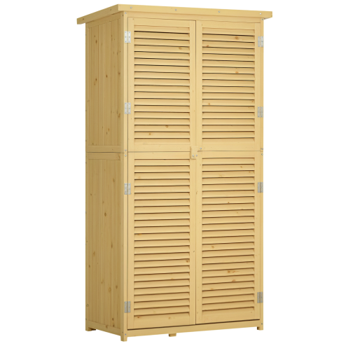 Outsunny 87 x 47 x 160cm Wooden Garden Shed, Sheds & Outdoor Storage with Asphalt Roof and 2 Lockable Doors, Natural