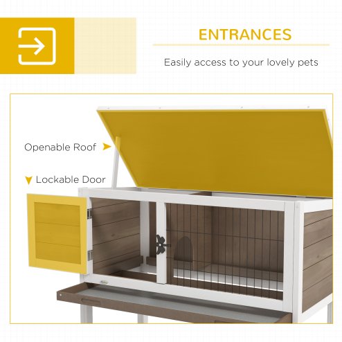 Pawhut Wooden Guinea Pig Hutch, Small Animal Cage with Slide-out Tray, Openable Asphalt Roof, 84 x 43 x 70cm, Brown