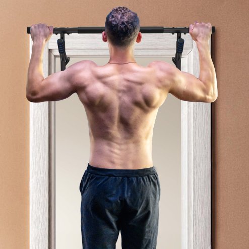 SPORTNOW Doorway Pull-Up Bar, No-Drilling Chin-Up Bar, Push-Up Stand with Resistance Bands, Padded Handles for Home Gym Exercise, Blue