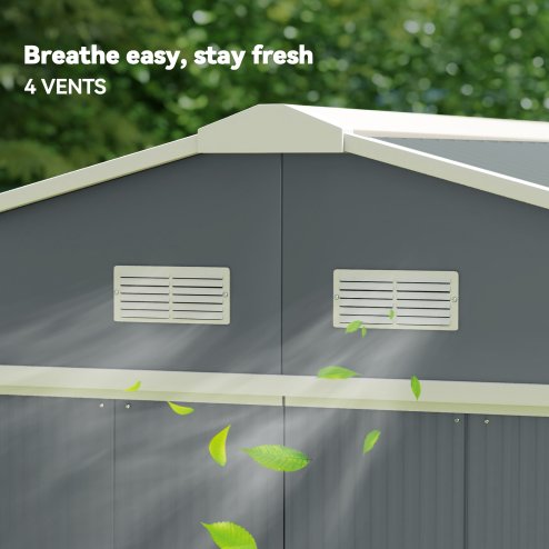 Outsunny 13 x 11ft Metal Garden Shed, Outdoor Storage Tool House with Ventilation Slots, Foundation Kit and Lockable Double Doors