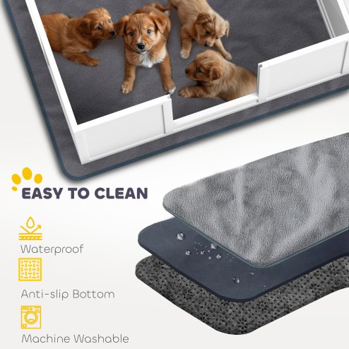 PawHut Whelping Box for Dogs, Dog Whelping Box Dog Playpen Fence Exercise Play Pen with Waterproof Washable Whelping Pad, Adjustable Entrance, Non-Slip Pads, for Large Dogs and Puppies, 124 x 120cm