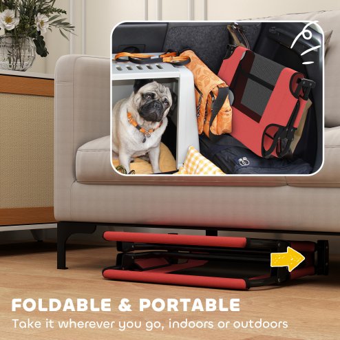 PawHut Raised Dog Bed, Portable Elevated Pet Cot with Breathable Mesh for Indoor Outdoor, for Small Medium Dogs, 75 x 51 x 18 cm, Red