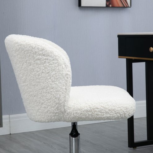 HOMCOM Office Chair, Cosy Teddy Fleece Upholstery Desk Chair with Backrest and Wheels for Home Office, White