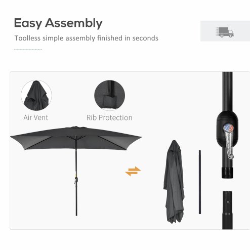 Outsunny 3x2m Patio Parasol Garden Umbrellas Canopy with Aluminium Tilt Crank Rectangular Sun Shade Steel, Black