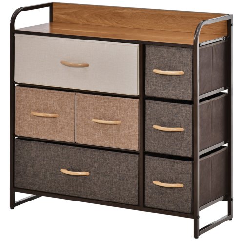 HOMCOM Chest of Drawers with 7 Foldable Drawers, 3-Tier Fabric Bedroom Dresser, Clothes Storage Unit for Bedroom, Living Room