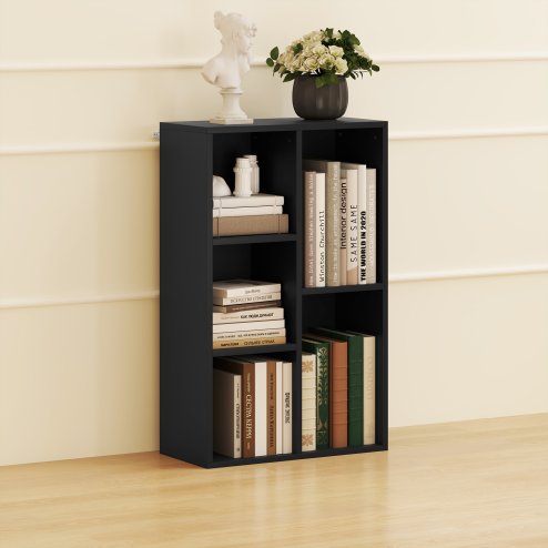 HOMCOM 2 Tier Bookshelf, Modern Cube Bookcase with 5 Open Storage Compartments, Freestanding Display Storage Unit for Living Room, Bedroom, Study