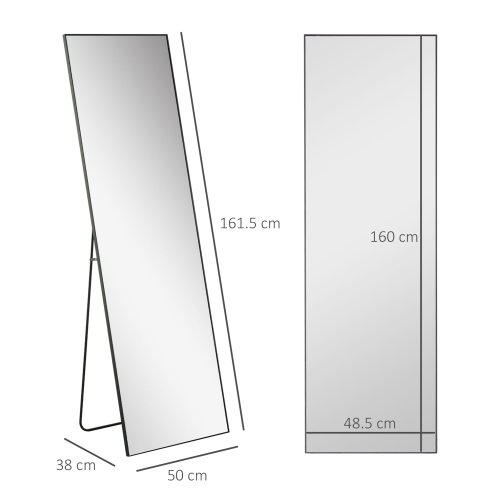 HOMCOM Full Length Dressing Mirror, Floor Standing or Wall Hanging, Aluminium Alloy Framed Full Body Mirror for Bedroom, Living Room, 50 x 161.5cm, Black